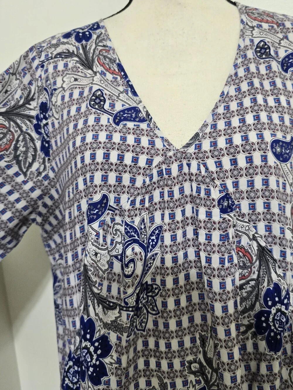 UMGEE size Large Boho Paisley V Neck 3/4 Sleeve Pocket Mini Dress Multicolor